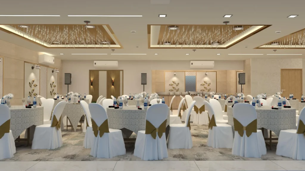Banquet Hall Design with Round Table 3 with Buffet Counters