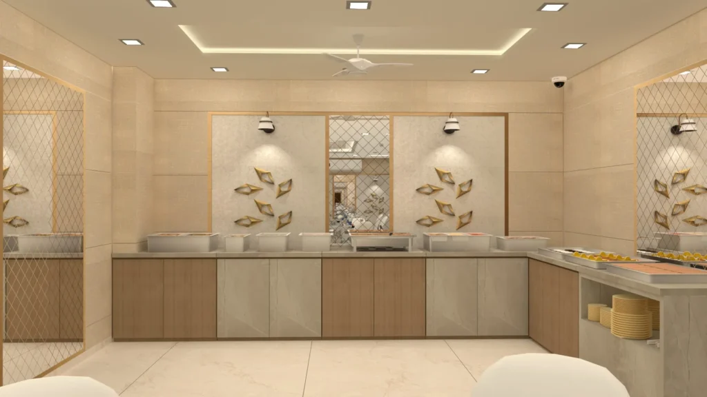 Banquet Hall with Buffet Counters Design