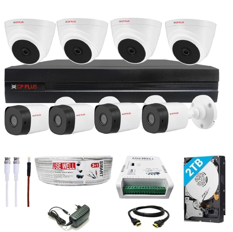 71cpe0FAwFL. SL1500 CP PLUS Full HD 8 Channel DVR with 2.4 MP 4 Dome & 4 Bullet Cameras + 2 TB HDD + (3+1) Cable roll