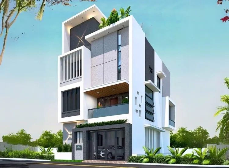 1. Image 1 "South facing house with vastu-compliant design showcasing smart elevation and energy-efficient layout, ideal for modern living"