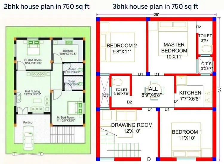 1 Discover a 750 sq ft house plan with smart space optimization. This house planning 2-bedroom design blends modern house design with functionality.