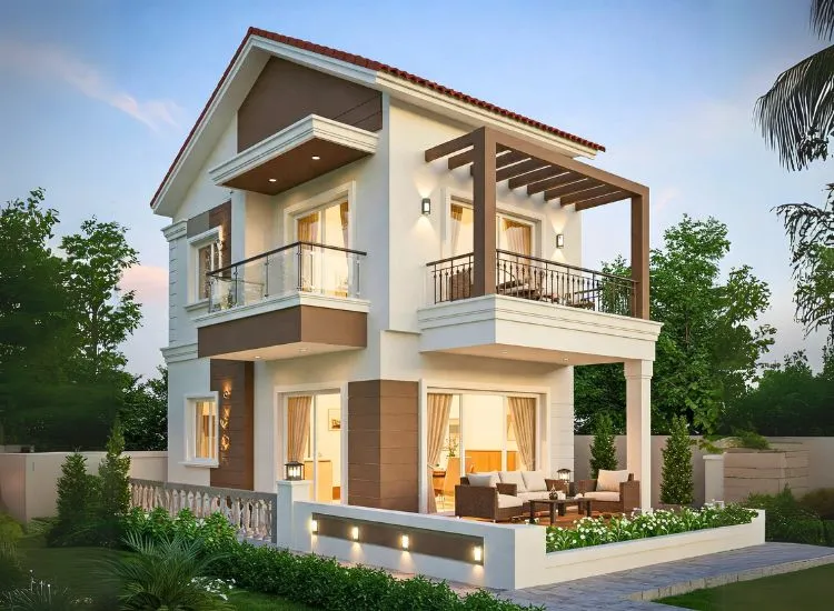 10. Balcony And Terrace Design Enhance your two-floor home with a stylish balcony and terrace design! Create a functional and aesthetic outdoor space with modern elevation.