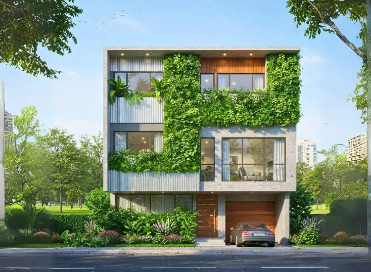 14. Vertical Garden Enhance your two-floor building elevation with vertical gardens! Add greenery, improve air quality, and create a stylish, eco-friendly facade.