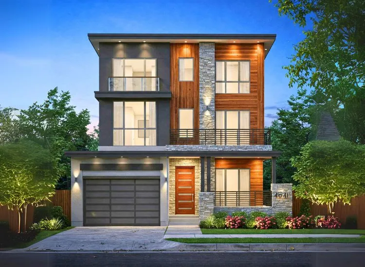 15. Mixed Texture Upgrade your home's elevation with mixed-texture exteriors! Blend materials like wood, stone, and glass for a stylish and modern two-floor design.
