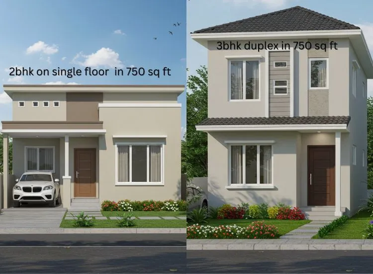 2 1 Explore key design elements of a 750 sq ft house plan, featuring a functional house planning 2-bedroom layout, modern house design & smart space use.