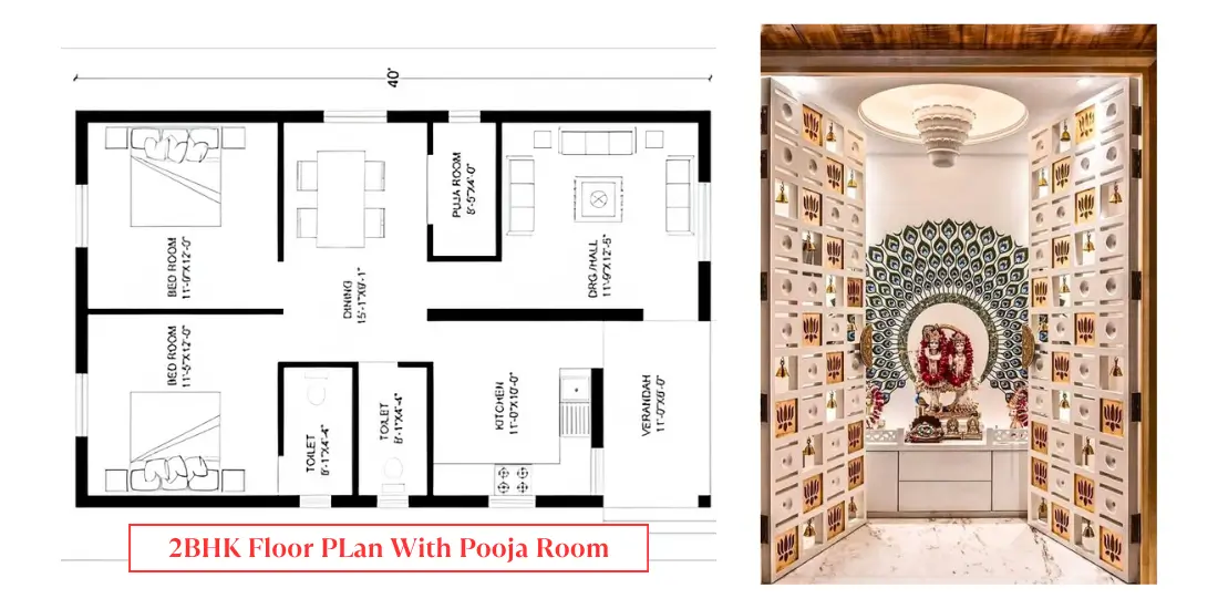 2 BHK Floor Plan With Pooja Room