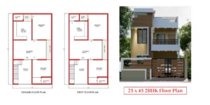 2 BHK Floor Plans Of 25 x 45