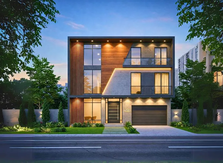 2. Modern Elevation Upgrade your home with a modern elevation! A sleek and stylish facade enhances aesthetics, adding elegance to your two-floor building.