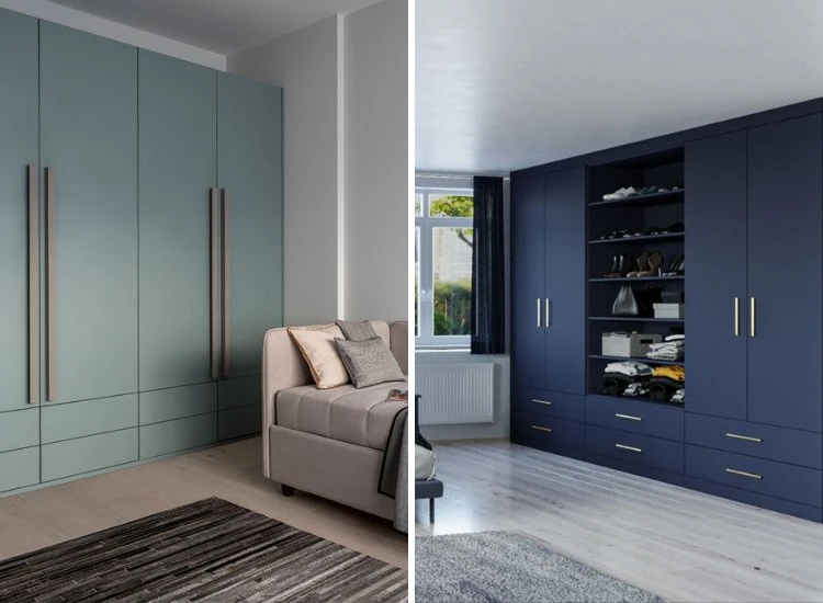 21. Hinged Door Wardrobe With Drawers Below Hinged door wardrobe with drawers below, combining traditional style with practical storage options for a well-organized bedroom.