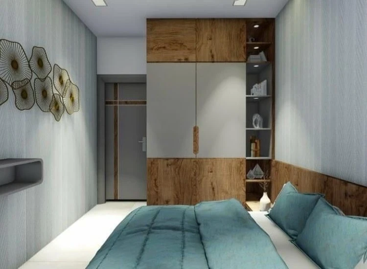 22. Hinged Door Wardrobe With Loft Furniture Hinged door wardrobe with loft furniture, maximizing vertical space and providing stylish storage solutions for a functional bedroom layout.