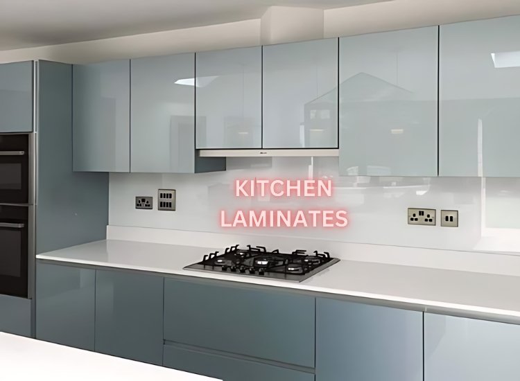 Modular kitchen cabinets with stylish laminate finishes, offering a modern look and durability while enhancing the kitchen's functionality.