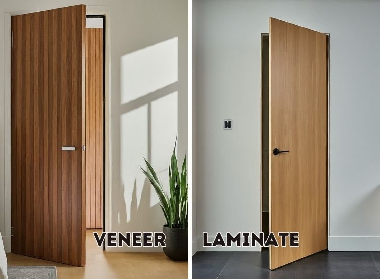 Comparison of veneer and laminate doors, highlighting differences in aesthetics, durability, cost, and maintenance requirements.