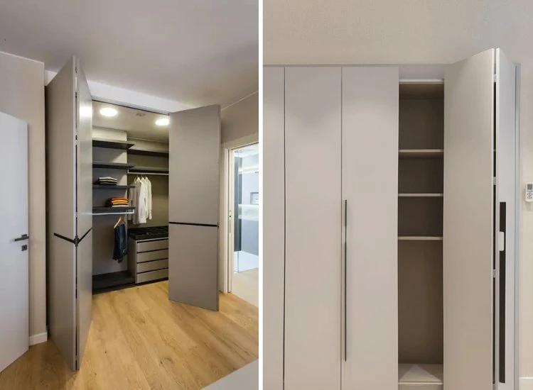 25. Folding Door Wardrobe Design Folding door wardrobe design, maximizing space with its compact style while providing easy access to organized storage in any bedroom.