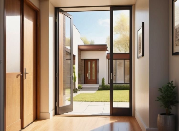 Main door aligned with vastu directions, illuminated by natural sunlight, ensuring proper orientation and brightness for the home.