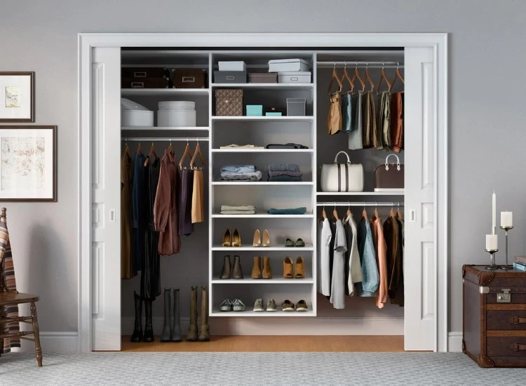 28. Reach In Wardrobe Design Reach-in wardrobe design, efficiently utilizing space with a streamlined layout and integrated storage solutions for easy access and organization.