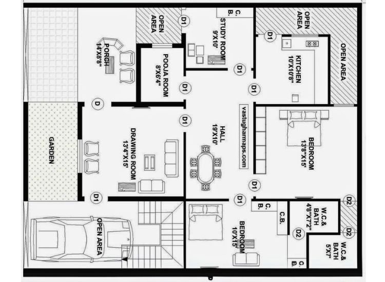 3. 2000 Sq.ft 3BHK Plan 3. 2000 Sq.ft 3BHK Plan
