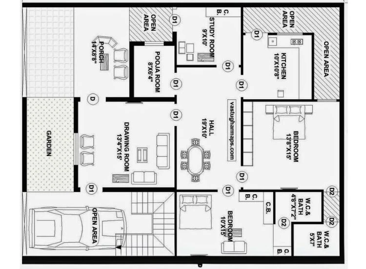 3. 2000 Sq.ft 3BHK Plan 3. 2000 Sq.ft 3BHK Plan