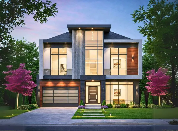 3. Contemporary Elevation Achieve the perfect blend of style and functionality with a contemporary elevation! Elevate your two-floor home's facade with modern design.