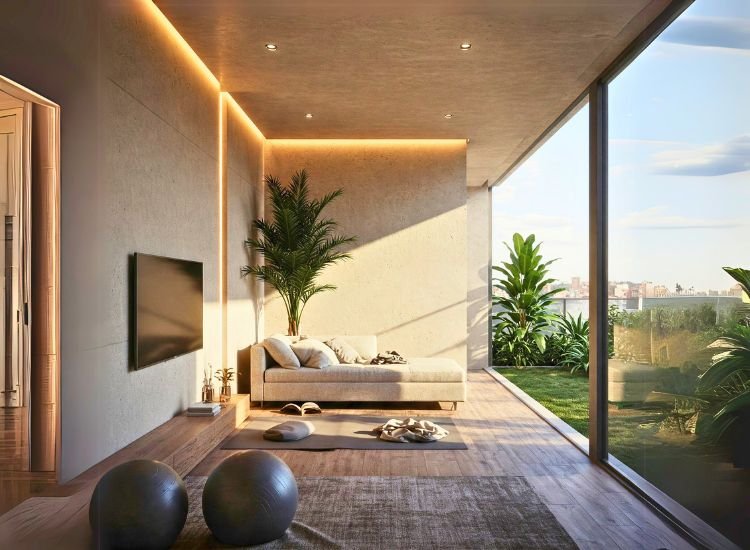 35. For Wellness Enthuiasim Penthouse design for wellness enthusiasts, with home gyms, spa-inspired bathrooms, meditation corners, and natural elements that promote relaxation and a healthy lifestyle.