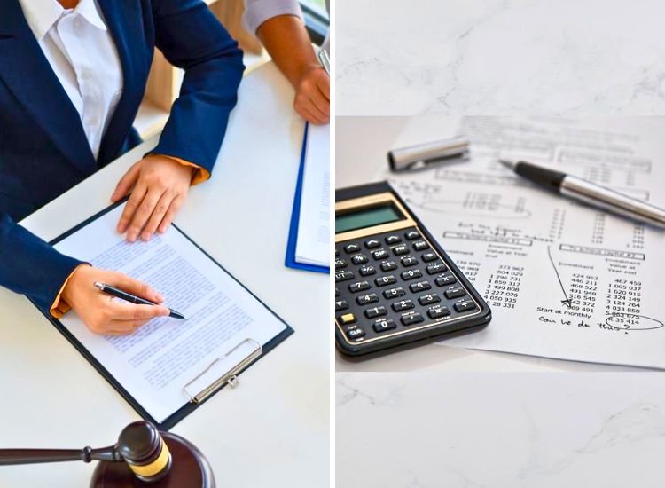 Depiction of the legal paperwork process and cost estimation for land acquisition, along with the verification of land documents for authenticity.