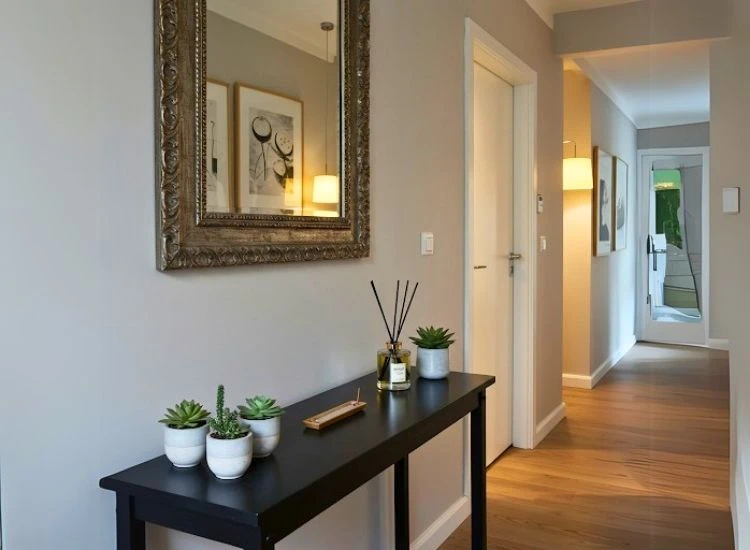 47. Diffuser or Incense Entry Corner Design Diffuser or incense corner enhancing foyer entrance design with soothing scents, creating a peaceful and inviting entryway atmosphere.