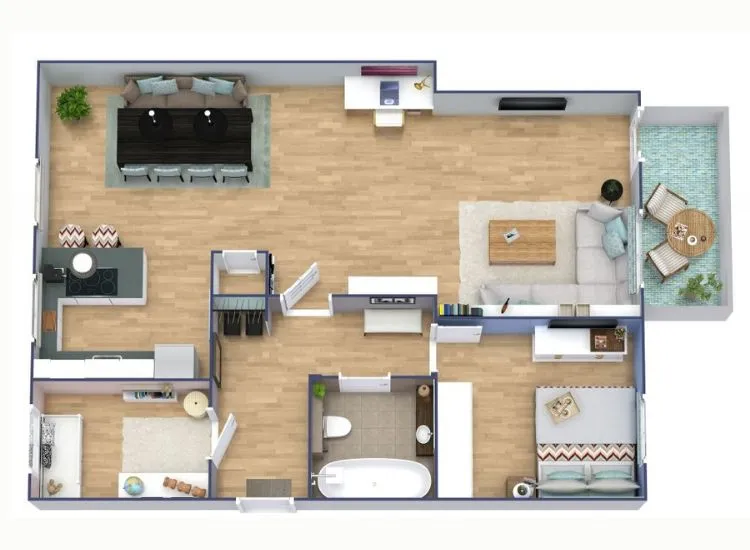 5. Ideal Layout 1 Explore ideal 750 sq ft house plans, including house planning 2-bedroom and 3BHK layouts. Smart design ensures functionality in a modern house design.
