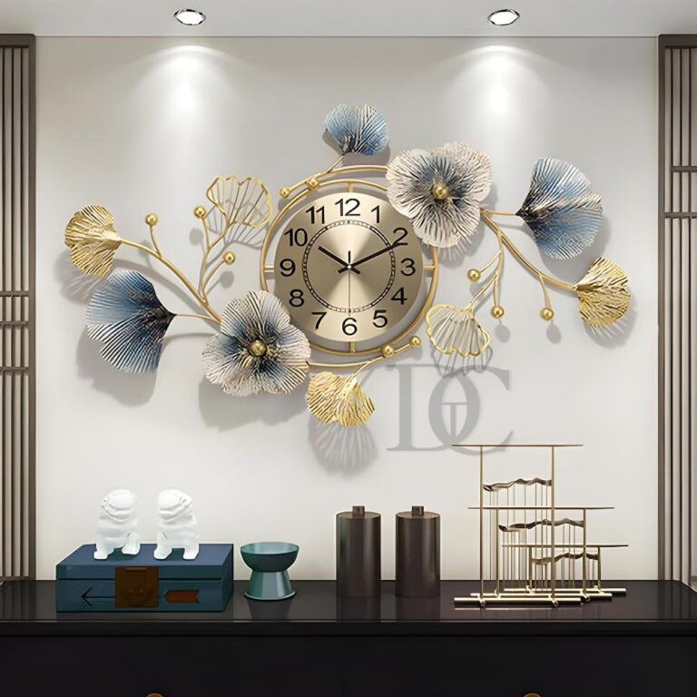 THE DECOR COMPANY Metal Wall Clock - Floral Design with Silent Sweep Machine