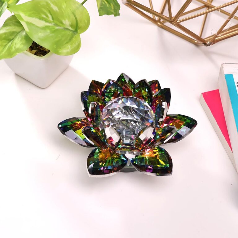 Shubhanjali Titanium Aura Rotating Crystal Lotus Flower for Home Decor Items