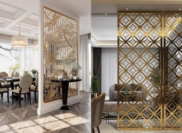 Ornate metal jali partition design, featuring intricate detailing that adds elegance and artistic flair to any space.