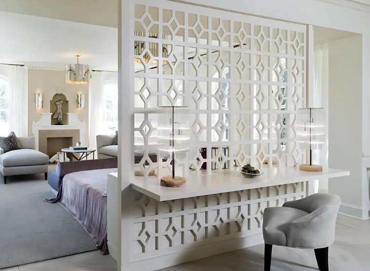 Traditional white wood divider, providing a classic and timeless design that enhances the charm of any interior space.