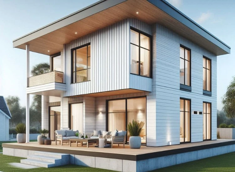 7. Clapboard for house front design Charming clapboard siding on a house exterior, emphasizing clean lines and a timeless design that enhances the home’s character.