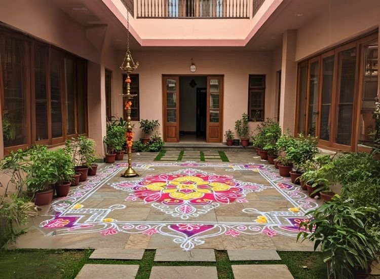 77. Courtyard Entry with Indian Rangoli Design 77. Courtyard Entry with Indian Rangoli Design