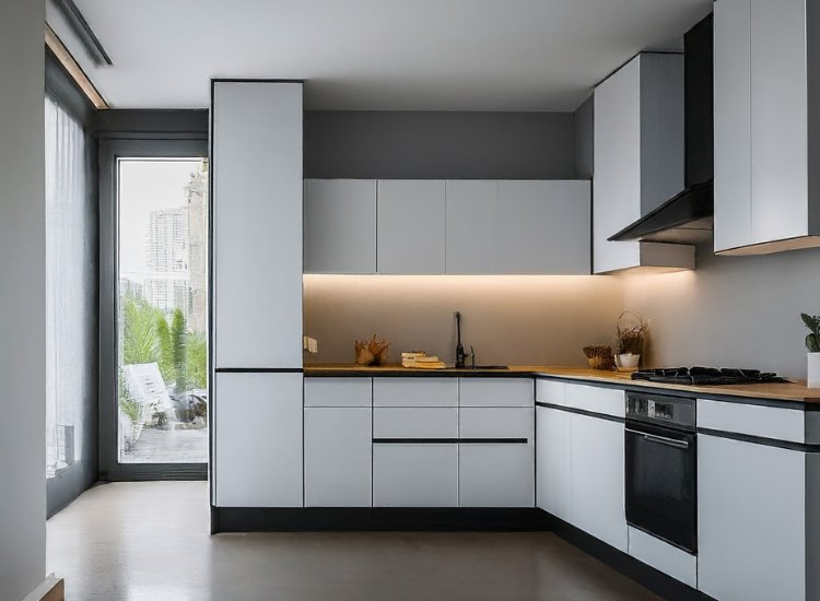 Moody grey walls in a small kitchen, adding depth and elegance while maintaining a cozy, inviting atmosphere.