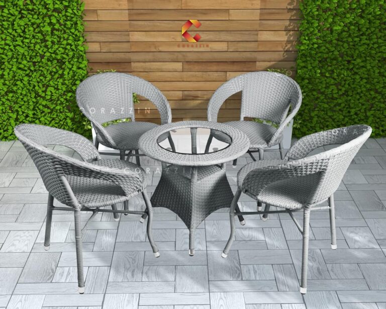 CORAZZIN Garden Patio 4 Seater Chair and Table Set Outdoor Balcony Garden Coffee Table Set Furniture with 1 Table and 4 Chairs Set