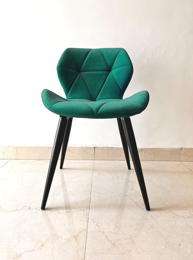 Finch Fox Luxurious Dining Chairs in Dark Green Velvet Material and Stylish Design with Black Powdered Coated Metal Legs