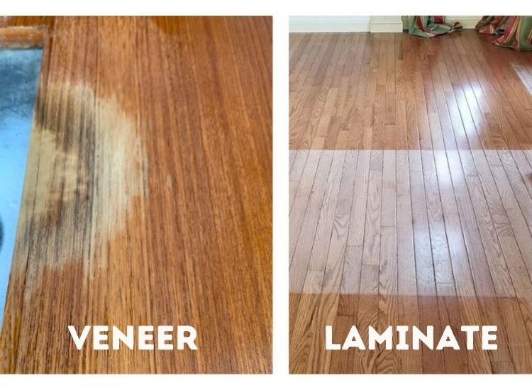 Comparison of discoloration effects in veneer and laminate, highlighting resistance to fading and long-term appearance in various conditions.