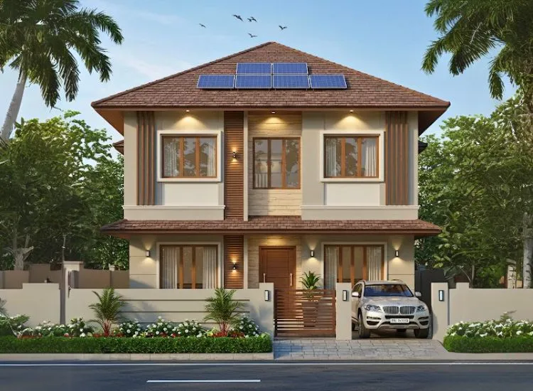 Align Aesthetics with Functionality Home front elevation design aligning aesthetics with functionality, creating a visually pleasing yet practical double-floor structure