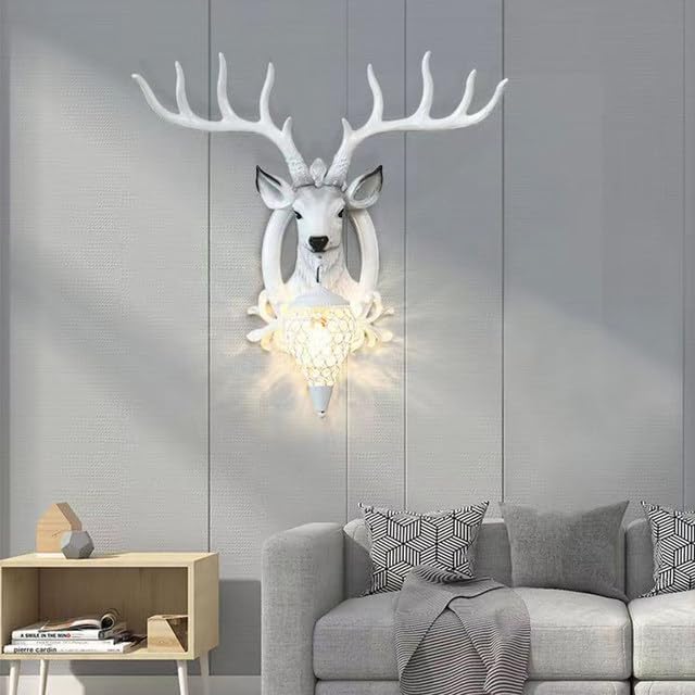 RAY ROY ARTISTICS Deer Head Wall Mounted Antique Decorative Wall Scone Light Lamp