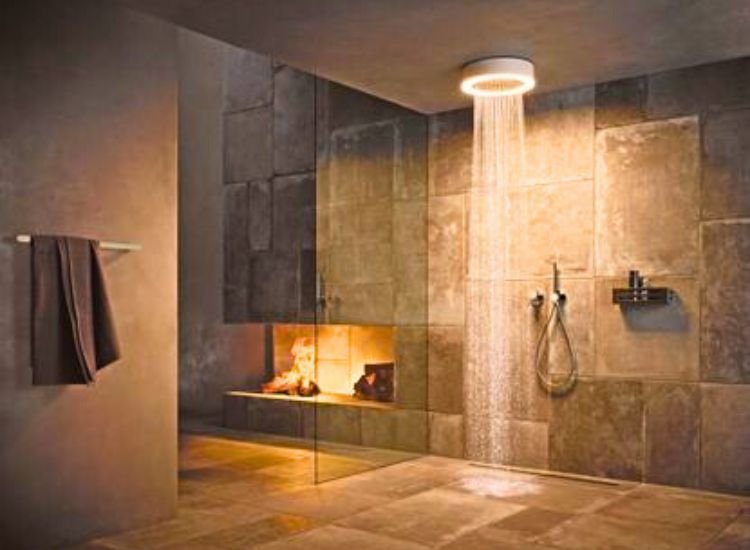 Check out this bath and shower area light that helps to enhance this bathroom lighting design