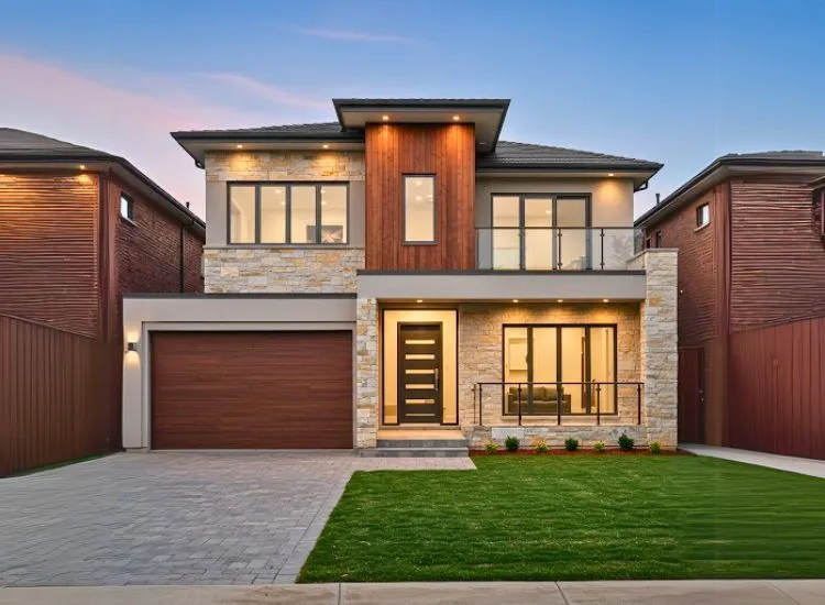Choose Materials with Long Term Home front elevation design using durable materials for long-term performance, ensuring the double-floor structure stands the test of time.