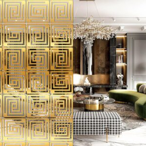 Metal partition design featuring gold finish and square patterns