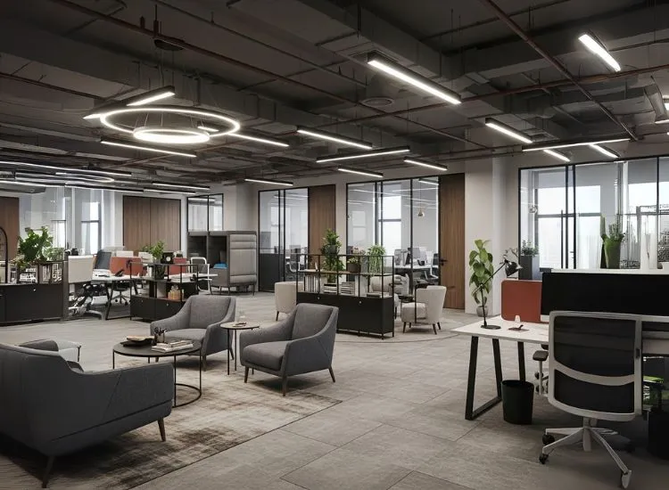 Long Term Value in Corporate A well-planned workspace showing sustainable materials and efficient layout, emphasizing long-term benefits of corporate interior design and office interior design ideas.