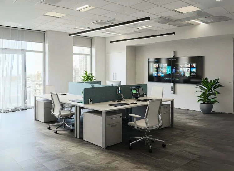 Modern Office Interior Design 2 Modern office interior design seamlessly integrating technology, enhancing productivity and efficiency in small office spaces with smart interior design in office environments.