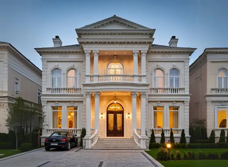 Neo Classical Elevation Neo-classical home front elevation design featuring double-floor columns and ornate details blending tradition with modern style.