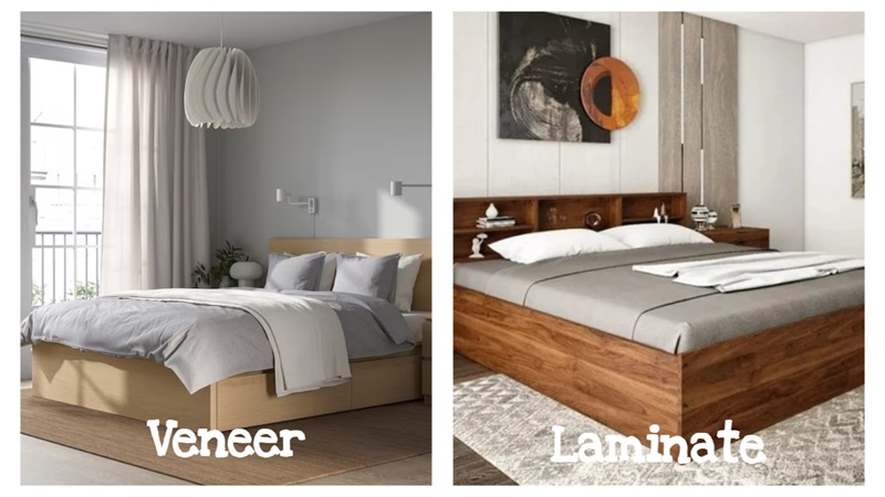 Oak veneer bed design creating a rich atmosphere in the bedroom and laminate bed design providing durability on a budget