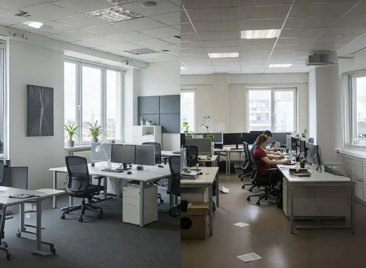 Office Interior Designs are Key to Enhancing Modern office interior design showcasing a functional layout that boosts efficiency in a small office setting.