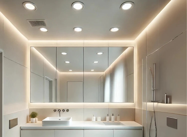Recessed lights installed in bathroom ceiling Recessed lights installed in bathroom ceiling