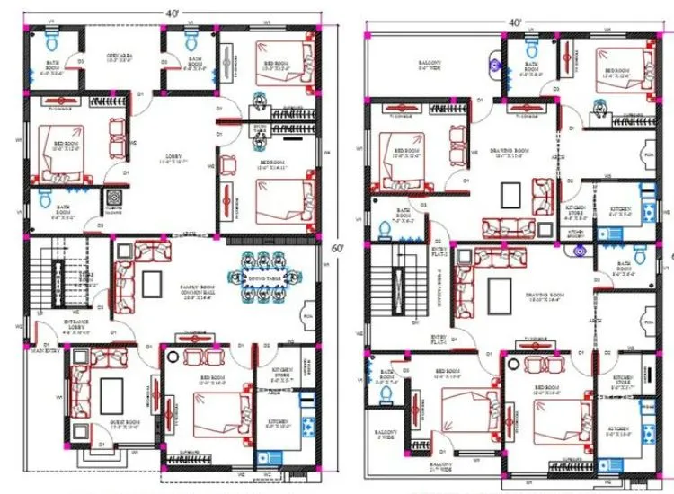 Sample Plan 5 "40x60 ft duplex villa south facing house plan with vastu-compliant layout and elegant front elevation design"
