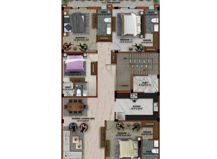 Sample Plan 7 "50x80 ft 4BHK double floor luxury south facing house plan with vastu design, spacious layout, and elegant front elevation"