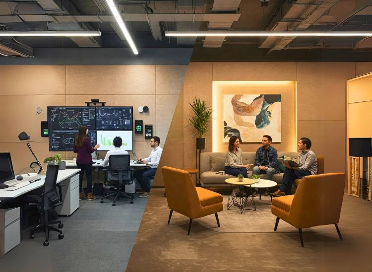 Technology vs Aesthetic Enhancements Balancing technology and aesthetic enhancements in office interior design, optimizing budget allocation for functionality and visual appeal in modern office spaces.